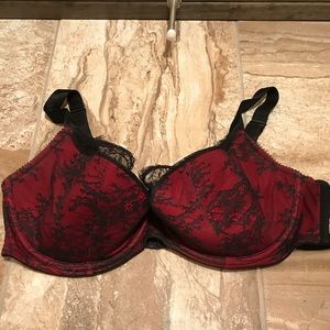 Black and red lace bra